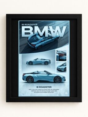 BMW Blue I8 Roadster Automotive A.I. Art Print In 8x10 Frame